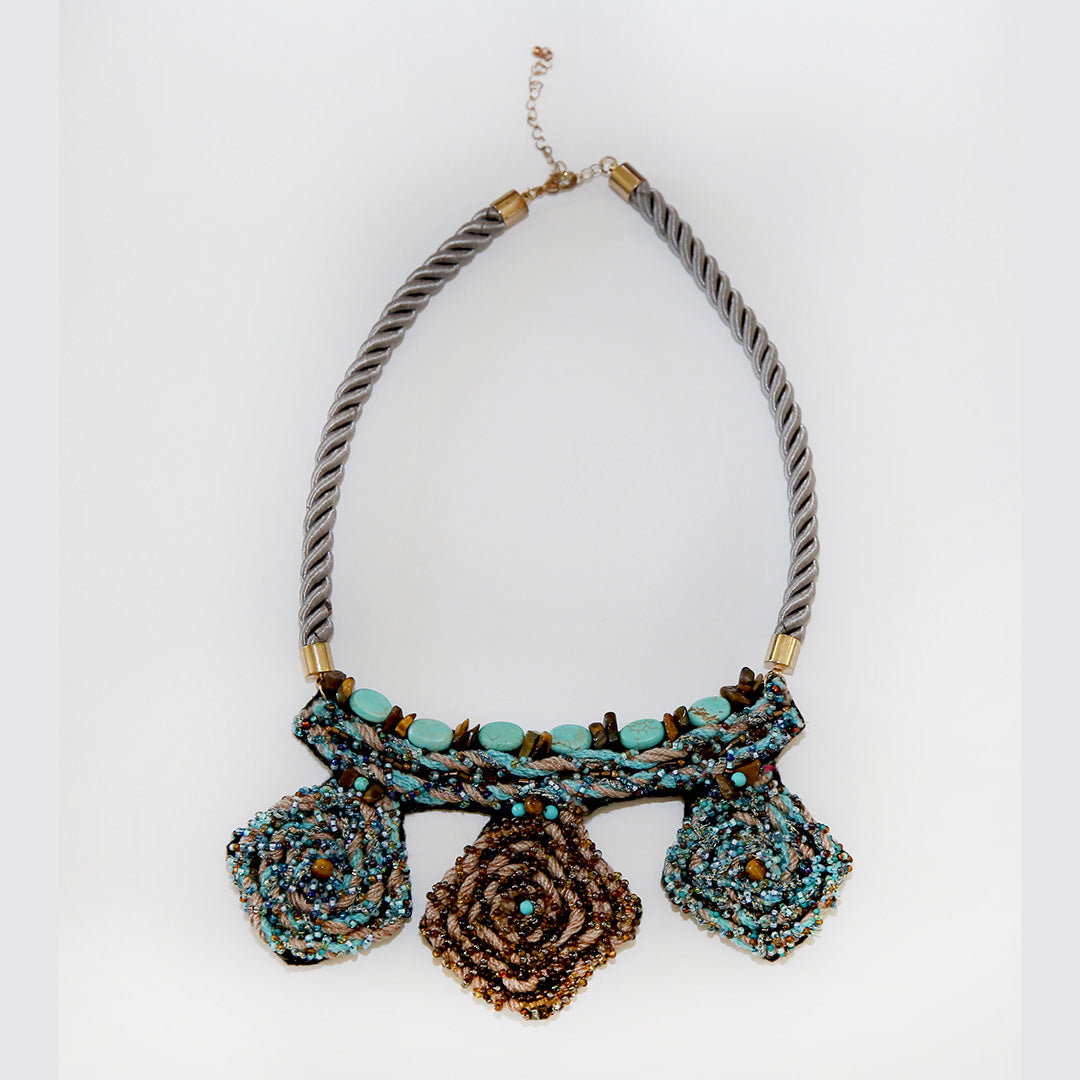 Three Diamonds in the Sky, Turquoise and Tiger Eye Necklace