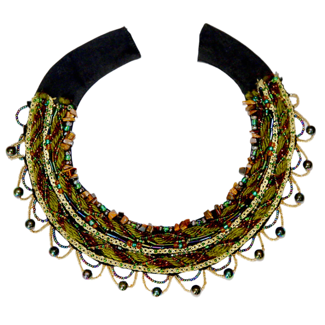 Tiger Eye & Black Pearl Collar Necklace