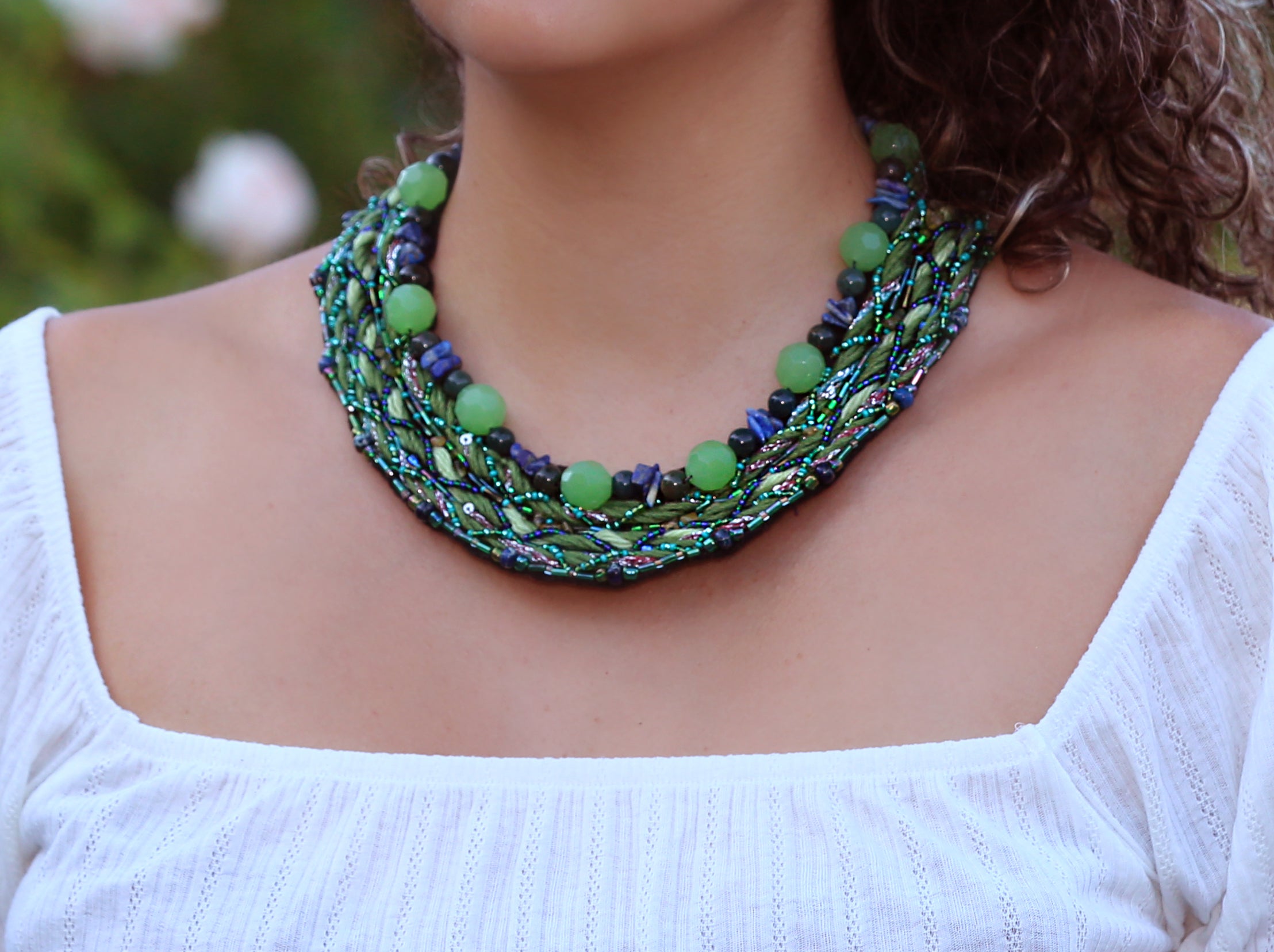 The Green Goddess Statement Necklace with Blue Lapis & Green Chalcedony