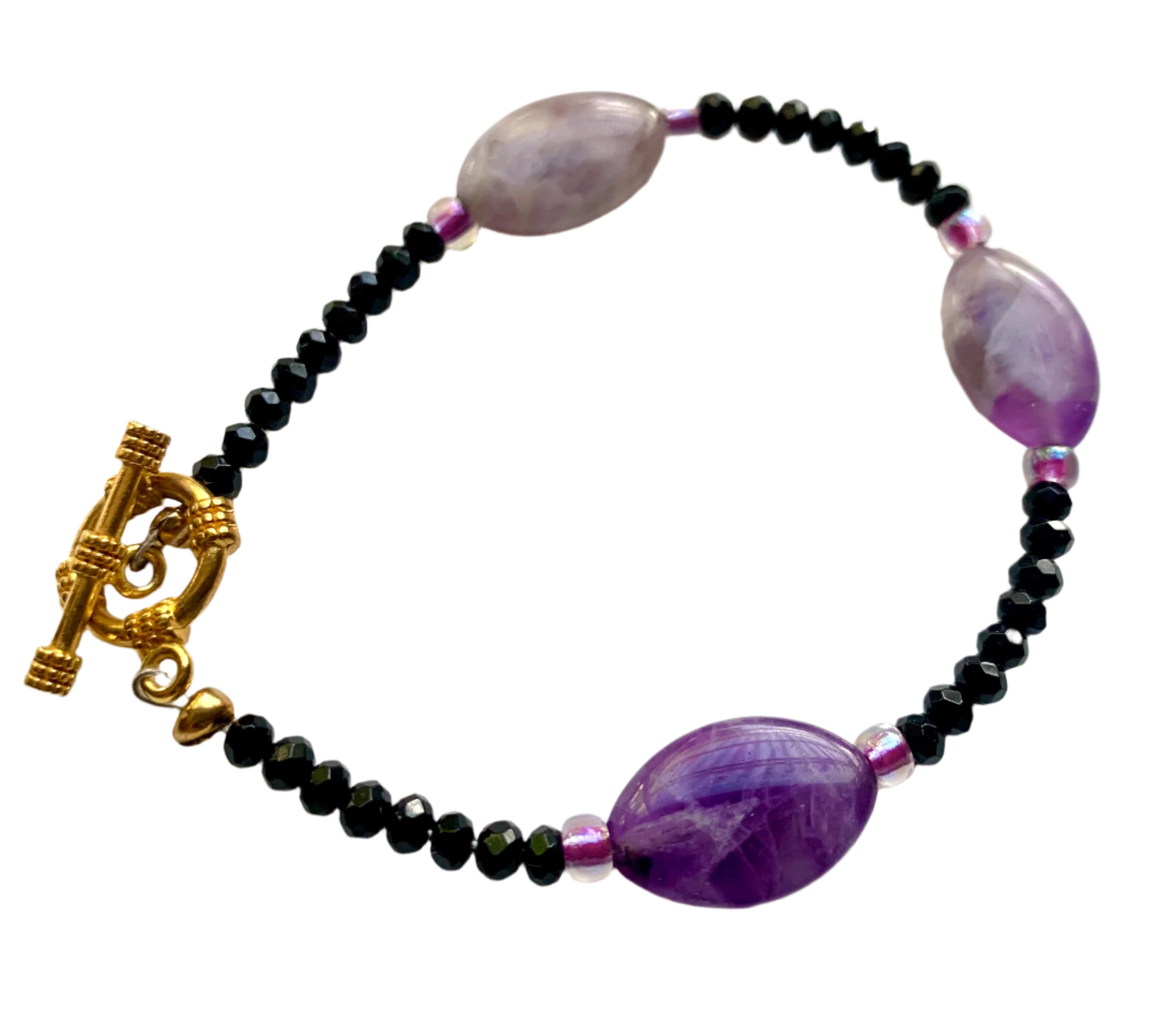 Natural Amethyst, Black Goldstone Bracelet