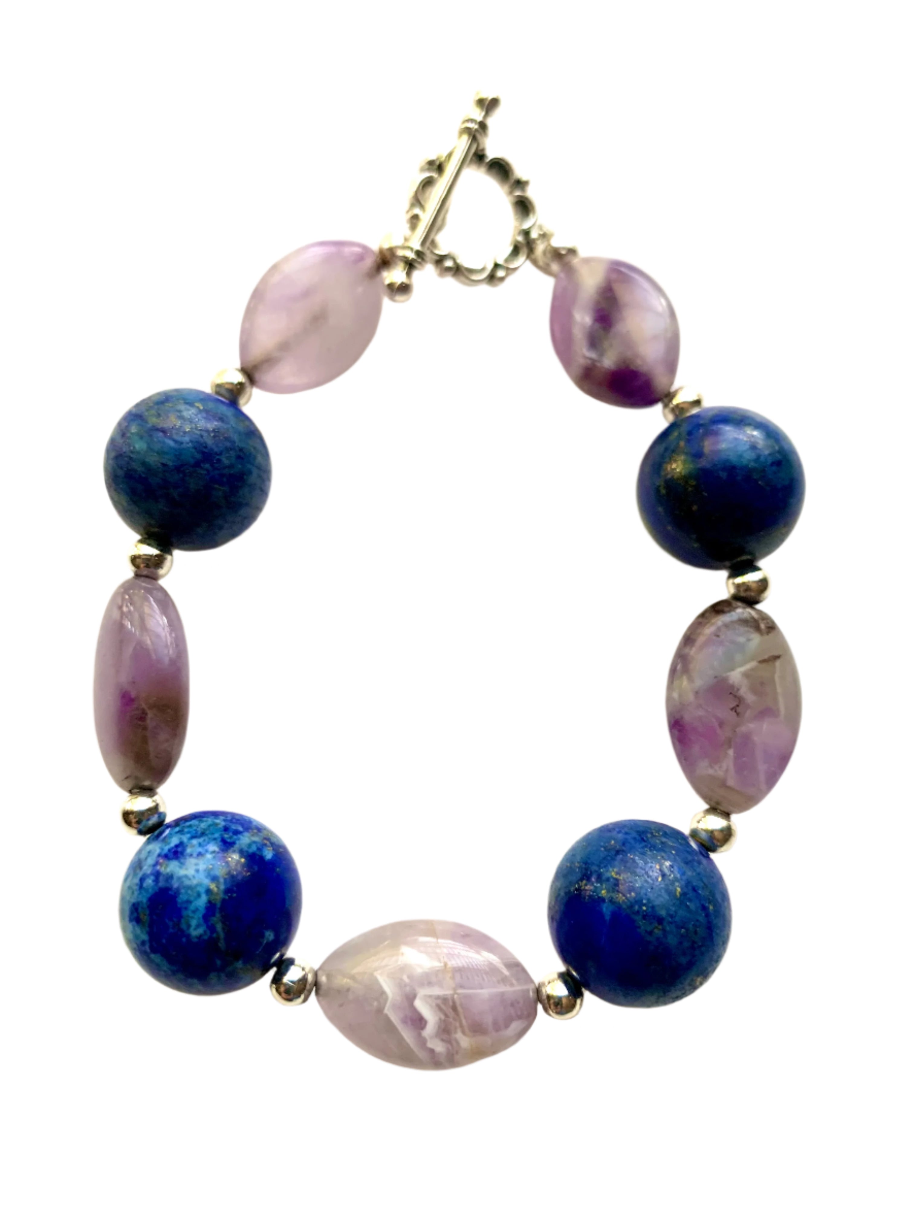 Jumbo Lapis Beads, Natural Amethyst Bracelet