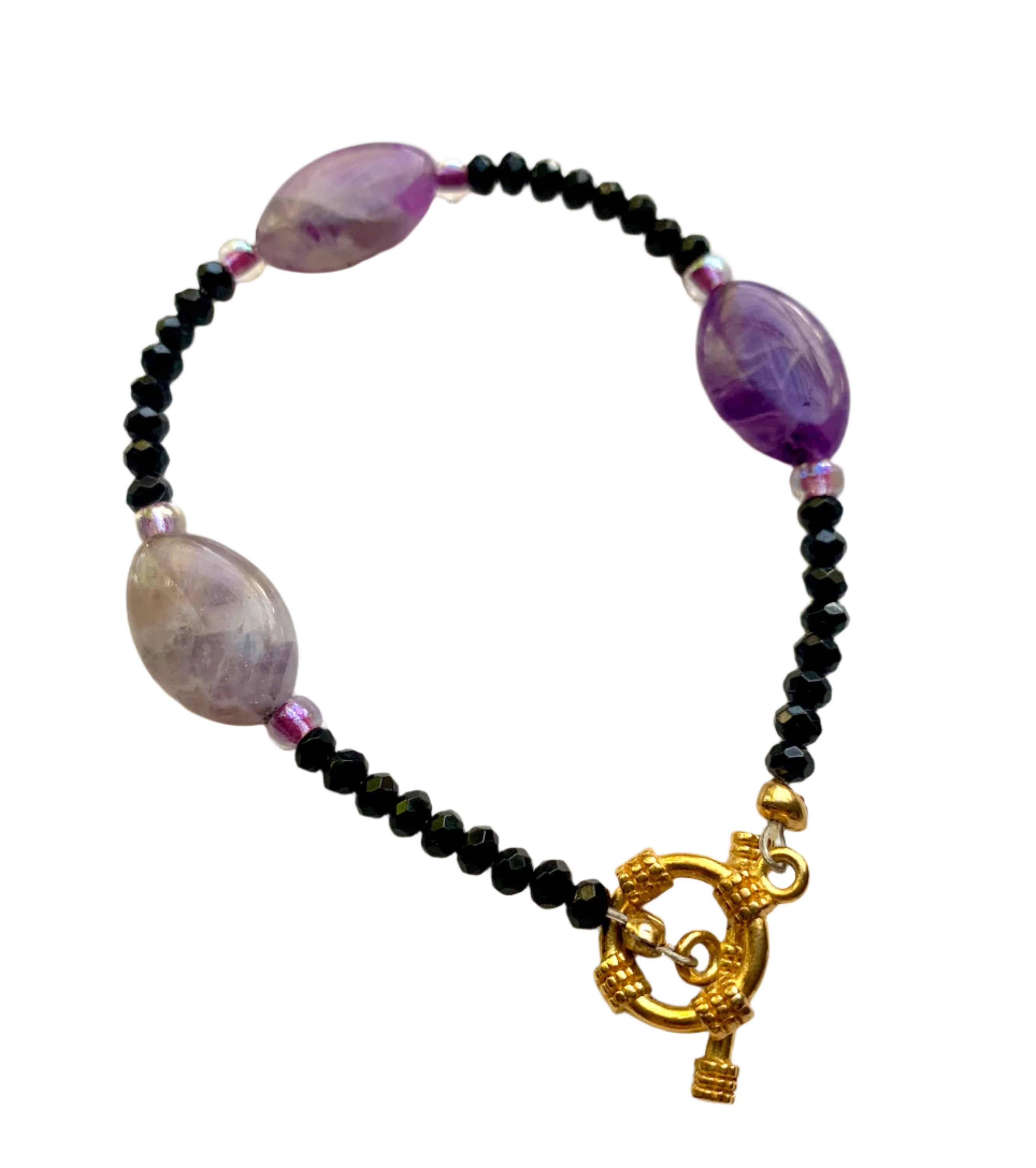 Natural Amethyst, Black Goldstone Bracelet