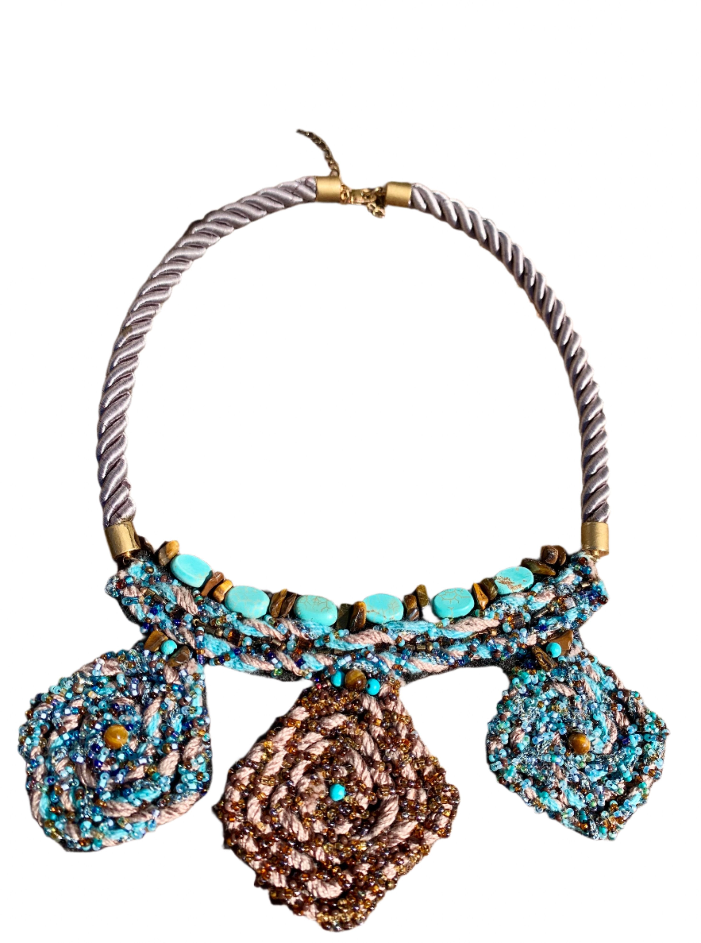 Three Diamonds in the Sky, Turquoise and Tiger Eye Necklace