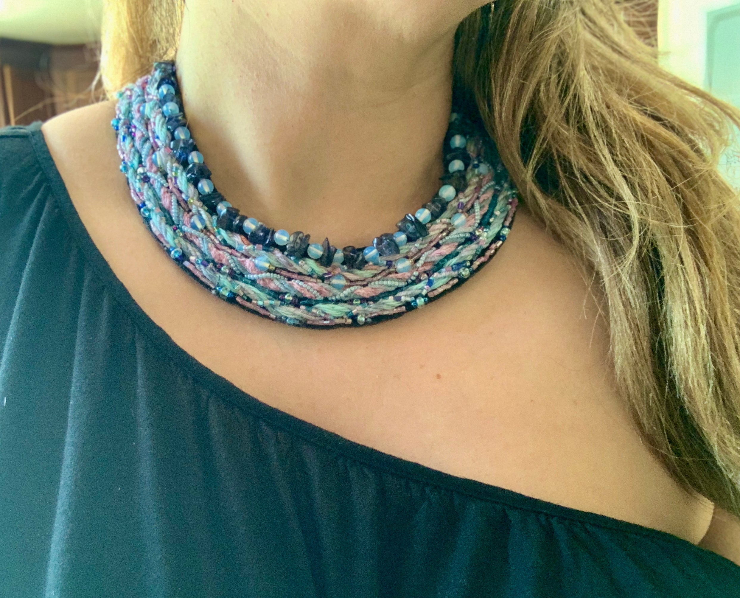 Opalite and Amethyst One of a kind Bib Necklace