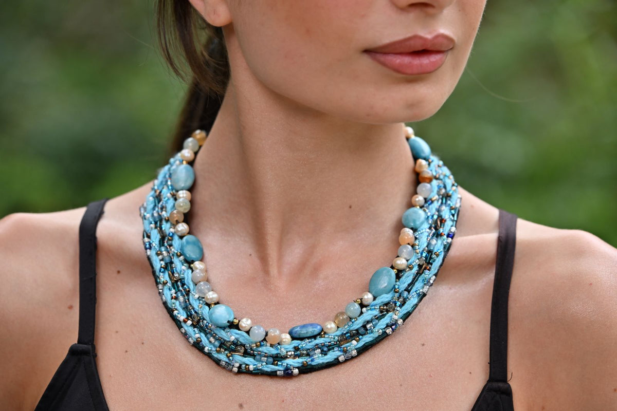 Blue Sky Lace Agate & Pearl Necklace