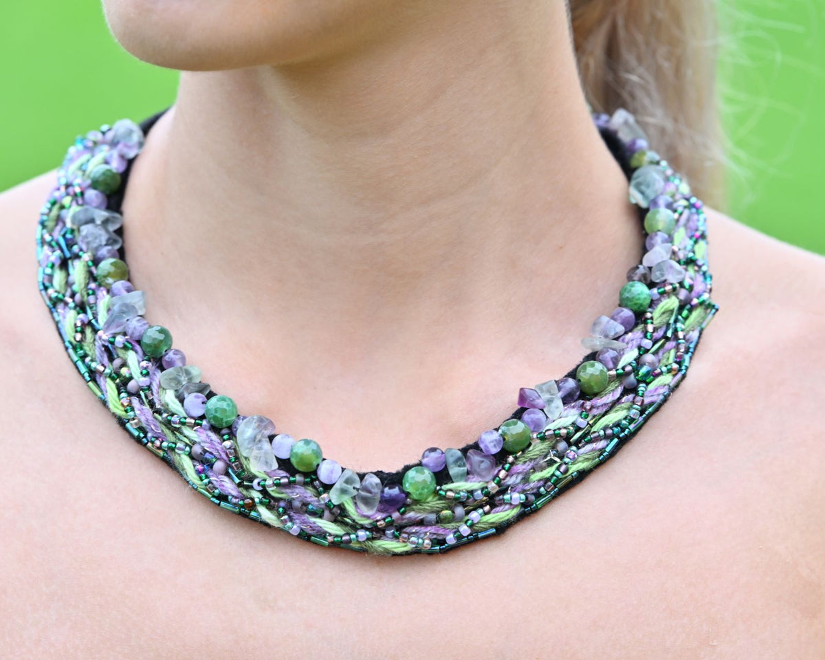 African Violet -Amethyst & Aventurine Necklace