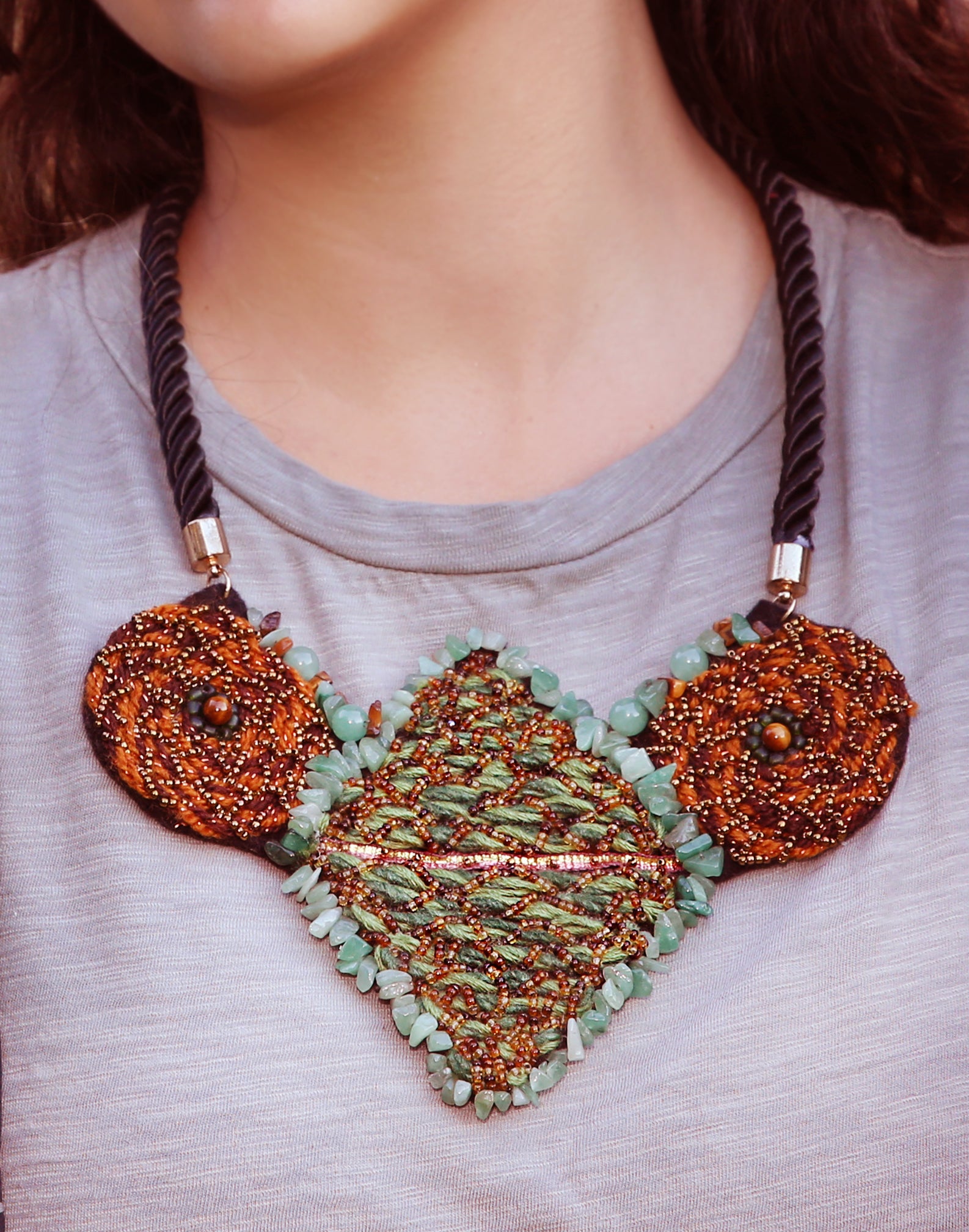 Aventurine with Tiger Eye sRhombus Statement Necklace