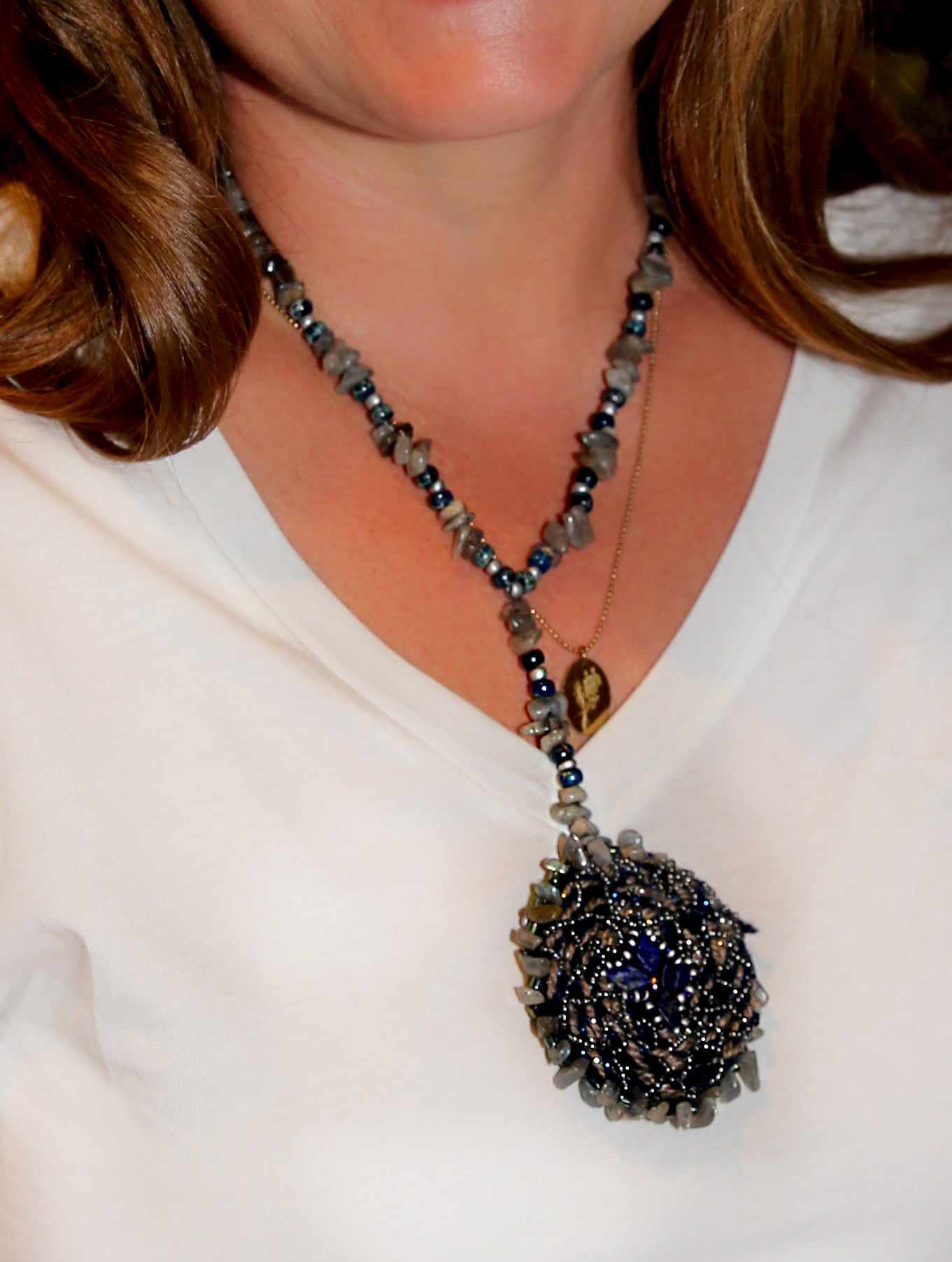 Circle Of life Labradorite and Lapis Reversible Medallion Necklace