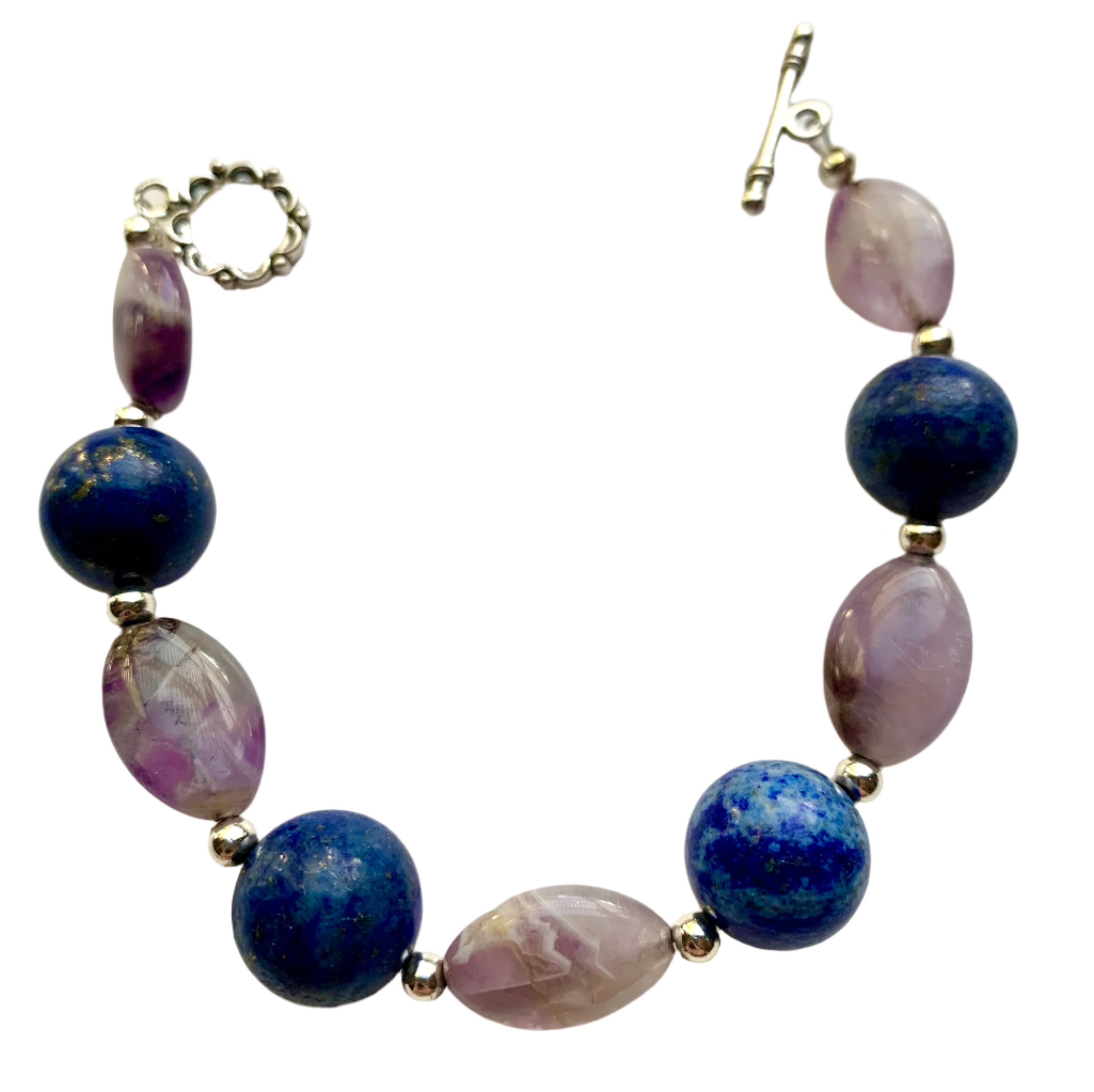 Jumbo Lapis Beads, Natural Amethyst Bracelet