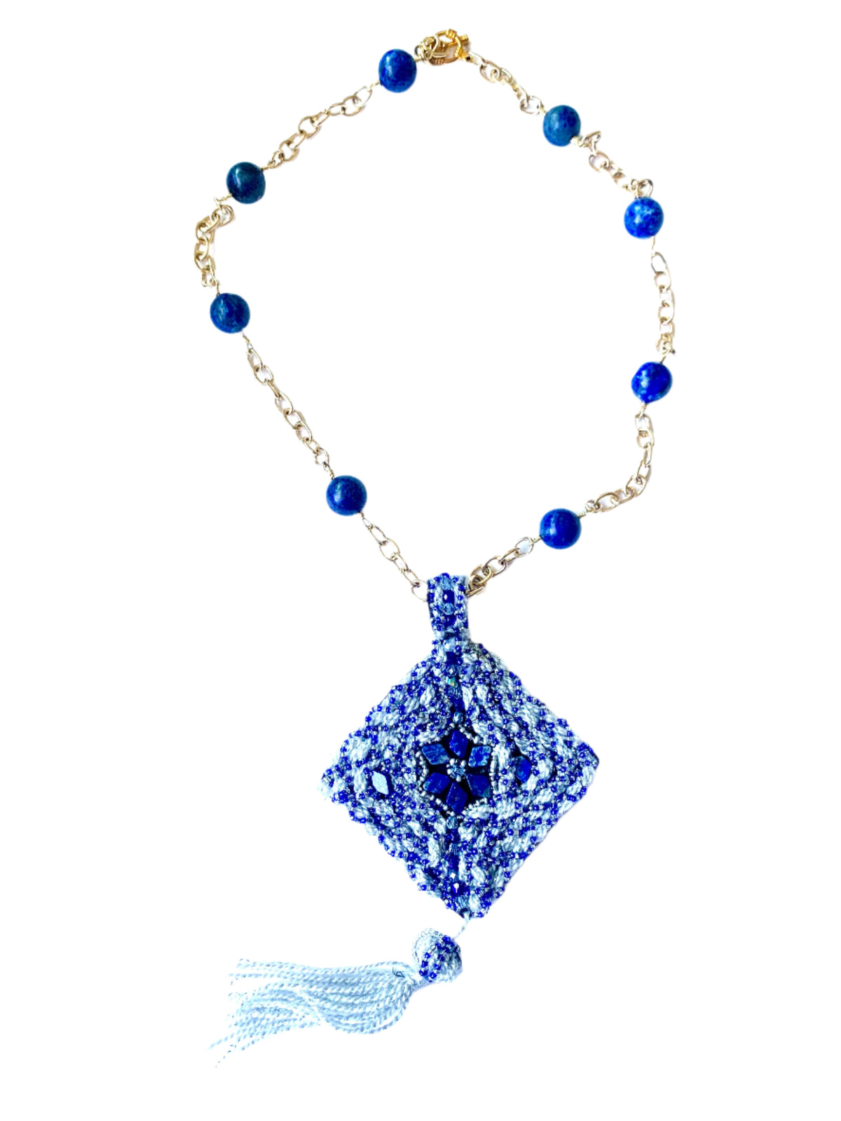 Midnight Mosaic Mixed Media Tassel Necklace