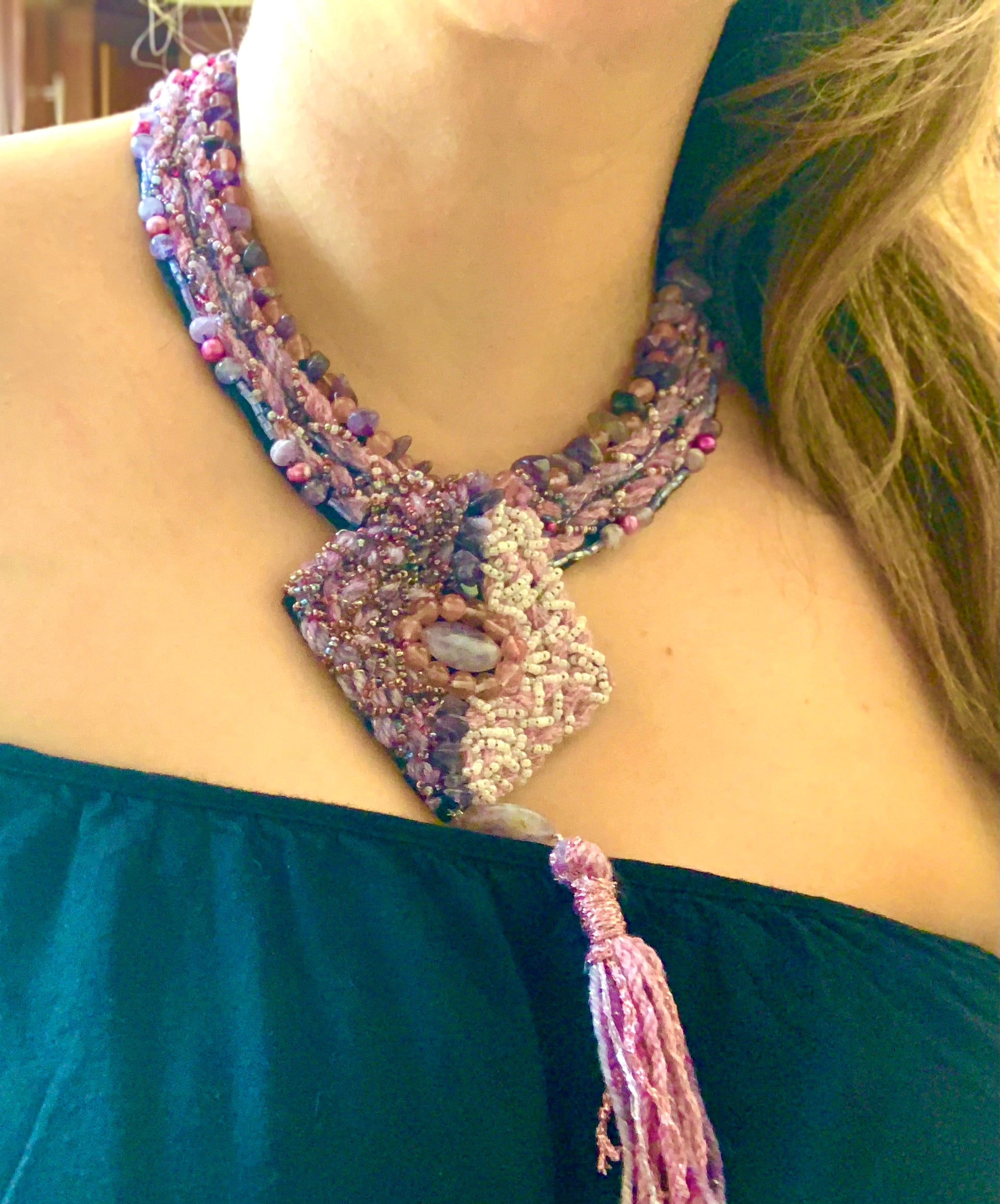 A Dusky Sky Beaded Tassel Necklace