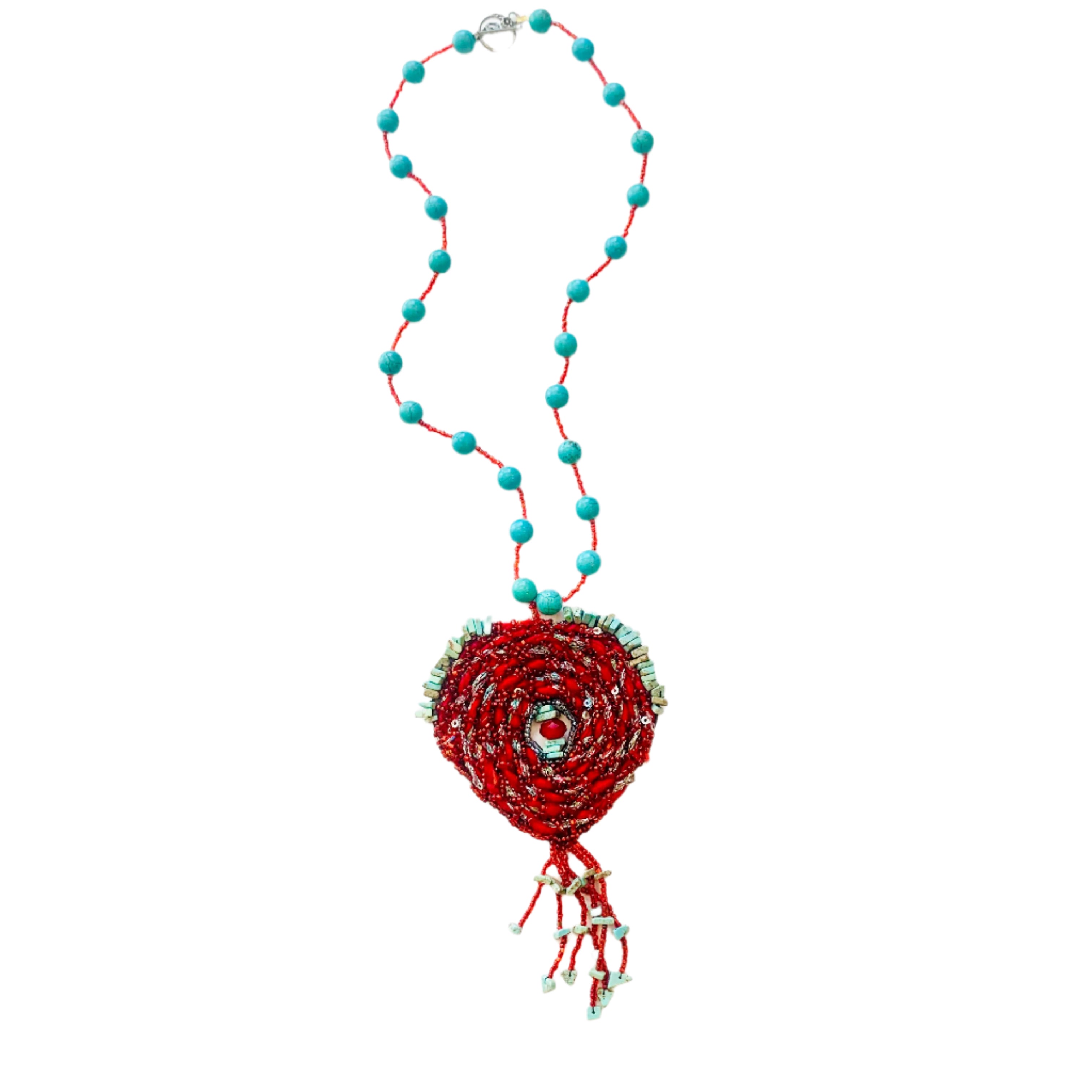 Valentines Heart Necklace with Beaded Tassel