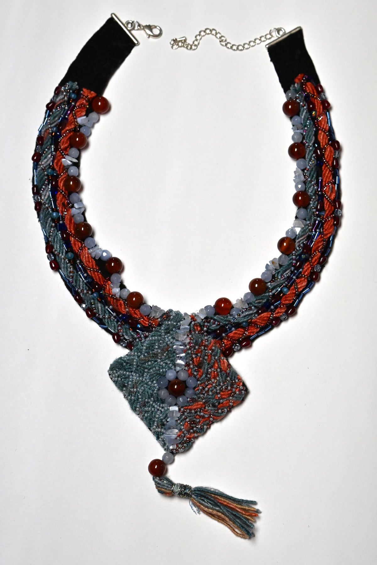 Carnelian Agate & Blue Chalcedony Rhombus Necklace